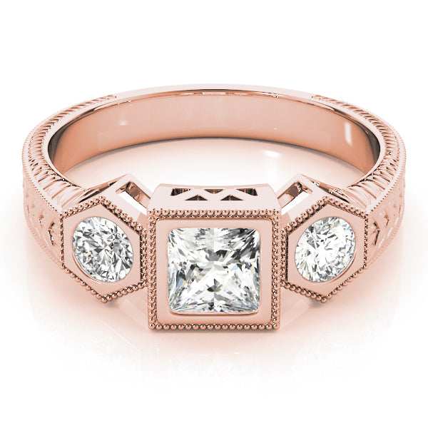 Vintage Princess Diamond Trilogy Ring in 10K/14K gold and platinum with certified lab-grown or natural diamonds