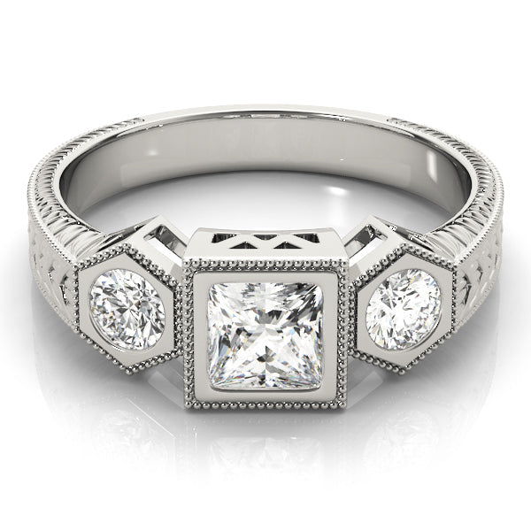 Vintage Princess Diamond Trilogy Ring in 10K/14K gold and platinum with certified lab-grown or natural diamonds