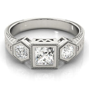 Vintage Princess Diamond Trilogy Ring in 10K/14K gold and platinum with certified lab-grown or natural diamonds