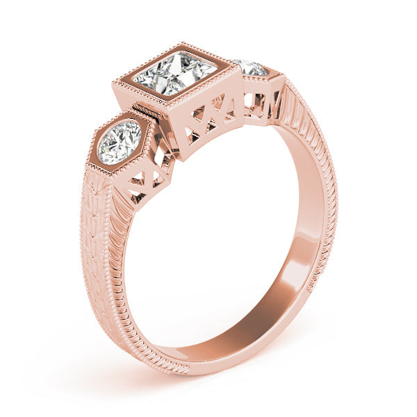 Vintage Princess Diamond Trilogy Ring in 10K/14K gold and platinum with certified lab-grown or natural diamonds