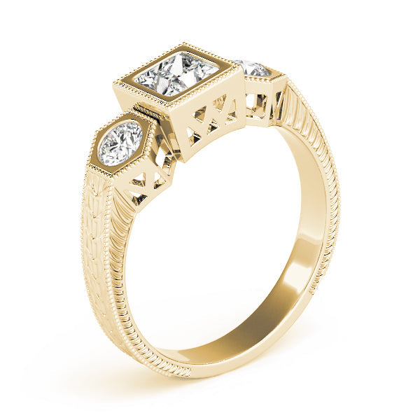 Vintage Princess Diamond Trilogy Ring in 10K/14K gold and platinum with certified lab-grown or natural diamonds