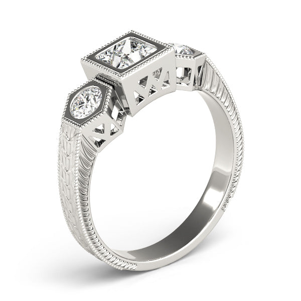 Vintage Princess Diamond Trilogy Ring in 10K/14K gold and platinum with certified lab-grown or natural diamonds