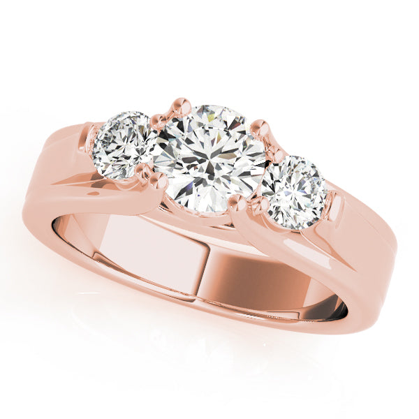 Pristine Three-Stone Round Diamond Engagement Ring in 10K/14K gold and platinum with certified lab-grown or natural diamonds