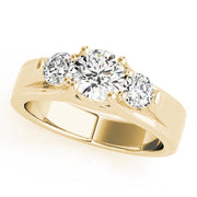Pristine Three-Stone Round Diamond Engagement Ring in 10K/14K gold and platinum with certified lab-grown or natural diamonds