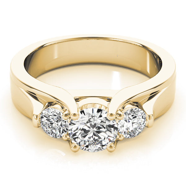Pristine Three-Stone Round Diamond Engagement Ring in 10K/14K gold and platinum with certified lab-grown or natural diamonds