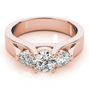 Pristine Three-Stone Round Diamond Engagement Ring in 10K/14K gold and platinum with certified lab-grown or natural diamonds