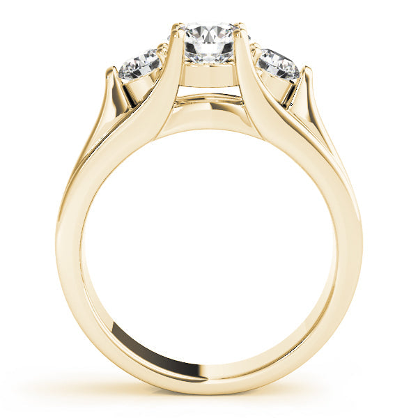 Pristine Three-Stone Round Diamond Engagement Ring in 10K/14K gold and platinum with certified lab-grown or natural diamonds