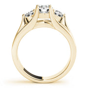 Pristine Three-Stone Round Diamond Engagement Ring in 10K/14K gold and platinum with certified lab-grown or natural diamonds