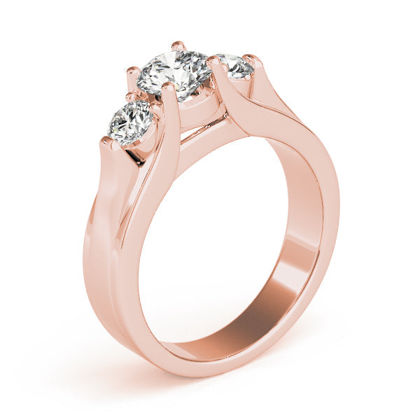 Pristine Three-Stone Round Diamond Engagement Ring in 10K/14K gold and platinum with certified lab-grown or natural diamonds