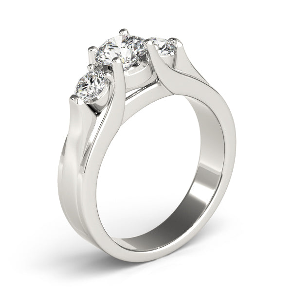 Pristine Three-Stone Round Diamond Engagement Ring in 10K/14K gold and platinum with certified lab-grown or natural diamonds