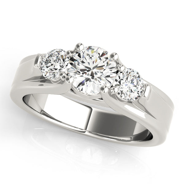Pristine Three-Stone Round Diamond Engagement Ring in 10K/14K gold and platinum with certified lab-grown or natural diamonds