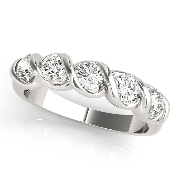 5-Stone Swirled Half Eternity Ring in Gold & Platinum