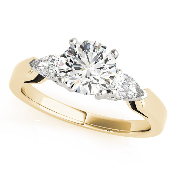 Refined Three-Stone Pear Diamond Engagement Ring in 10K/14K gold and platinum with certified lab-grown or natural diamonds