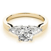 Refined Three-Stone Pear Diamond Engagement Ring in 10K/14K gold and platinum with certified lab-grown or natural diamonds