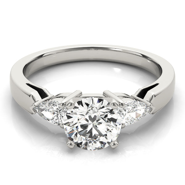 Refined Three-Stone Pear Diamond Engagement Ring in 10K/14K gold and platinum with certified lab-grown or natural diamonds
