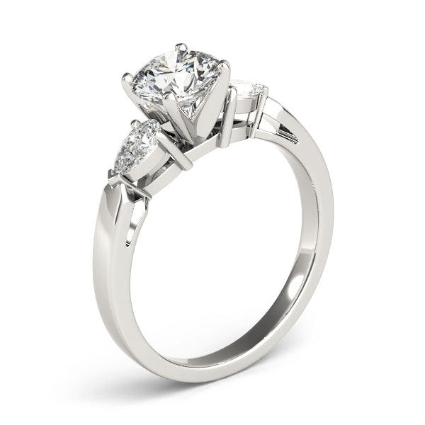 Refined Three-Stone Pear Diamond Engagement Ring in 10K/14K gold and platinum with certified lab-grown or natural diamonds