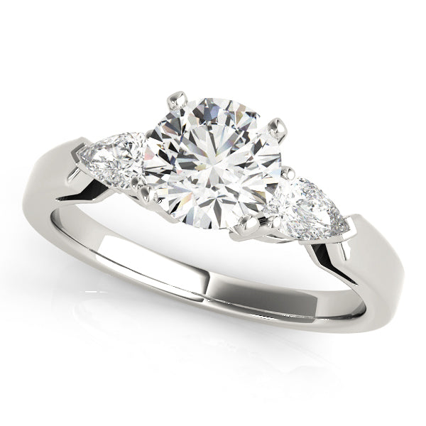 Refined Three-Stone Pear Diamond Engagement Ring in 10K/14K gold and platinum with certified lab-grown or natural diamonds