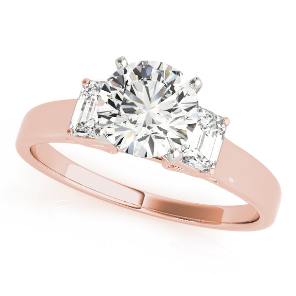 Round Diamond Ring with Emerald Side Stones in 10K/14K gold and platinum with certified lab-grown or natural diamonds