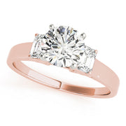 Round Diamond Ring with Emerald Side Stones in 10K/14K gold and platinum with certified lab-grown or natural diamonds