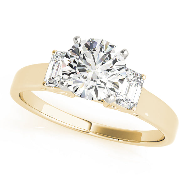 Round Diamond Ring with Emerald Side Stones in 10K/14K gold and platinum with certified lab-grown or natural diamonds