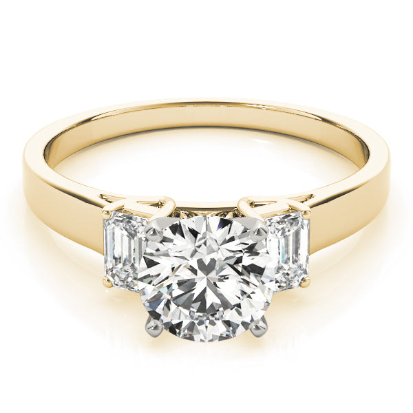 Round Diamond Ring with Emerald Side Stones in 10K/14K gold and platinum with certified lab-grown or natural diamonds