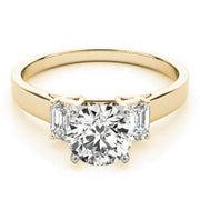 Round Diamond Ring with Emerald Side Stones in 10K/14K gold and platinum with certified lab-grown or natural diamonds