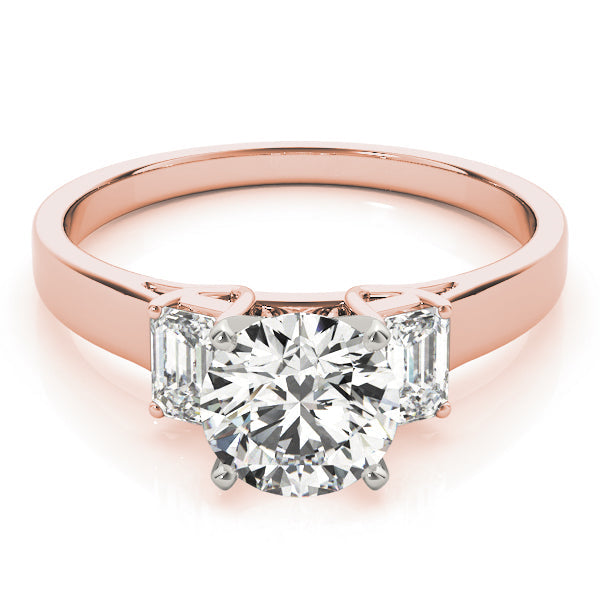 Round Diamond Ring with Emerald Side Stones in 10K/14K gold and platinum with certified lab-grown or natural diamonds
