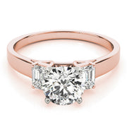 Round Diamond Ring with Emerald Side Stones in 10K/14K gold and platinum with certified lab-grown or natural diamonds