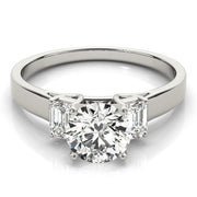 Round Diamond Ring with Emerald Side Stones in 10K/14K gold and platinum with certified lab-grown or natural diamonds