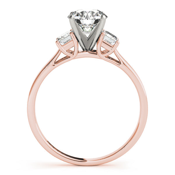Round Diamond Ring with Emerald Side Stones in 10K/14K gold and platinum with certified lab-grown or natural diamonds