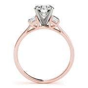 Round Diamond Ring with Emerald Side Stones in 10K/14K gold and platinum with certified lab-grown or natural diamonds
