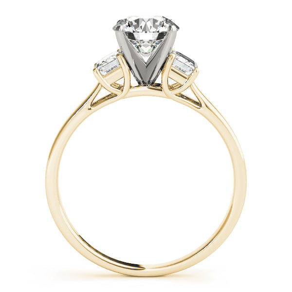 Round Diamond Ring with Emerald Side Stones in 10K/14K gold and platinum with certified lab-grown or natural diamonds