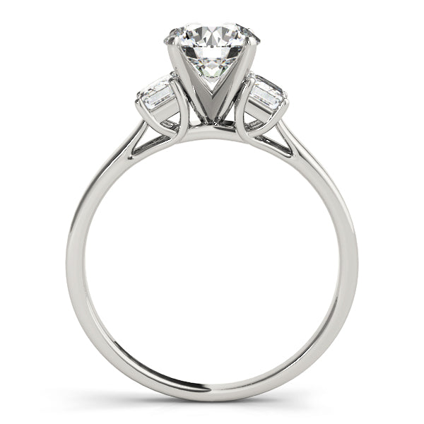 Round Diamond Ring with Emerald Side Stones in 10K/14K gold and platinum with certified lab-grown or natural diamonds