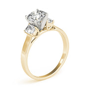 Round Diamond Ring with Emerald Side Stones in 10K/14K gold and platinum with certified lab-grown or natural diamonds