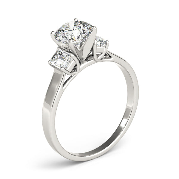 Round Diamond Ring with Emerald Side Stones in 10K/14K gold and platinum with certified lab-grown or natural diamonds