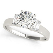 Round Diamond Ring with Emerald Side Stones in 10K/14K gold and platinum with certified lab-grown or natural diamonds