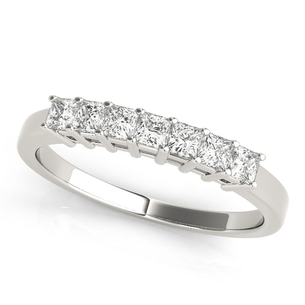 Single Row Fancy Princess Cut Wedding Half Eternity Ring in Gold & Platinum