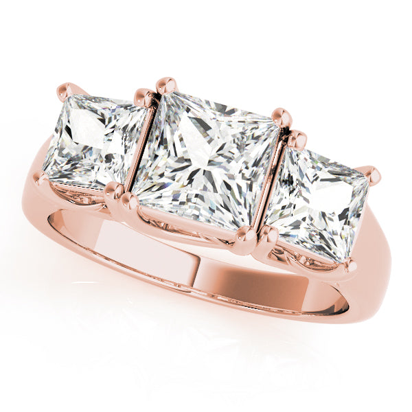 Gold & Platinum Princess Diamond Three Stone Ring in 10K/14K gold and platinum with certified lab-grown or natural diamonds