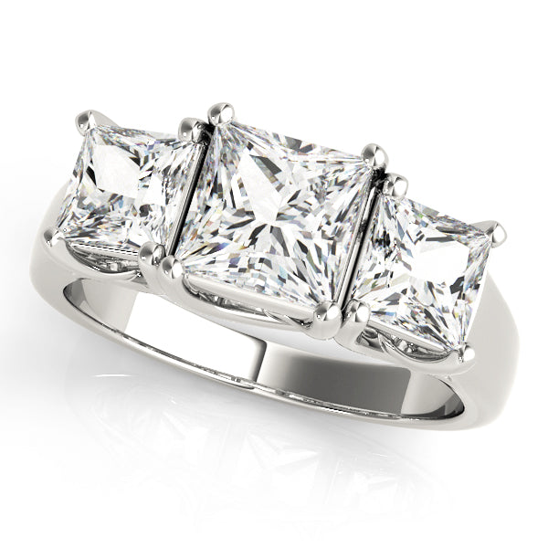 Gold & Platinum Princess Diamond Three Stone Ring in 10K/14K gold and platinum with certified lab-grown or natural diamonds
