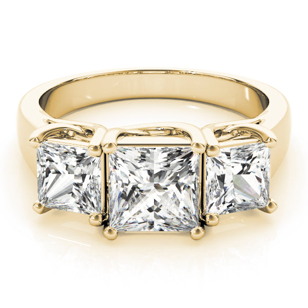 Gold & Platinum Princess Diamond Three Stone Ring in 10K/14K gold and platinum with certified lab-grown or natural diamonds