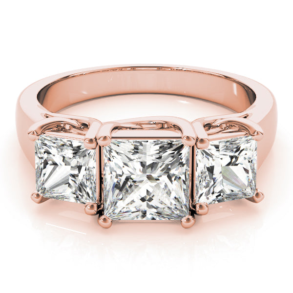 Gold & Platinum Princess Diamond Three Stone Ring in 10K/14K gold and platinum with certified lab-grown or natural diamonds