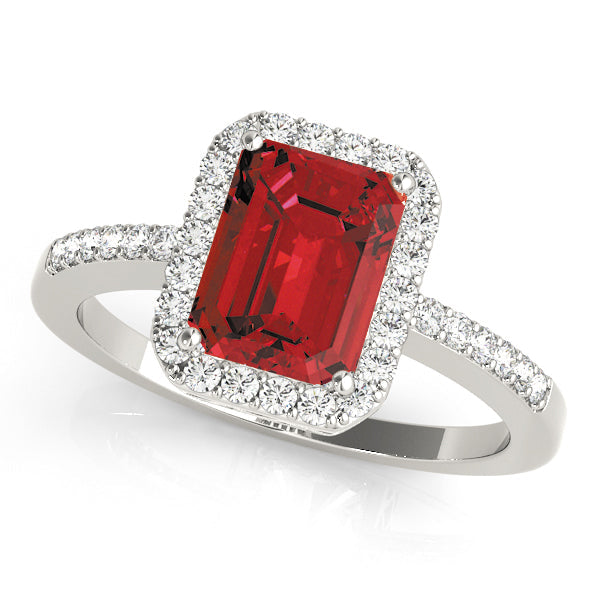 Adored Halo Emerald Diamond Engagement Ring in 10K/14K gold and platinum with certified lab-grown or natural diamonds
