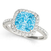 Classic Halo Cushion Diamond Engagement Ring in 10K/14K gold and platinum with certified lab-grown or natural diamonds