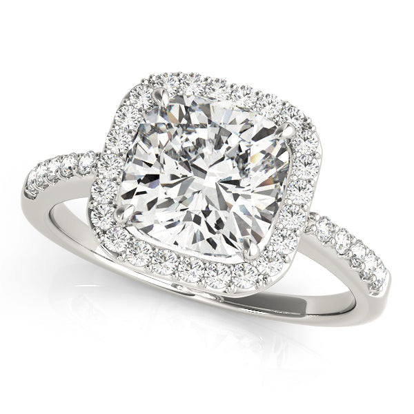 Classic Halo Cushion Diamond Engagement Ring in 10K/14K gold and platinum with certified lab-grown or natural diamonds