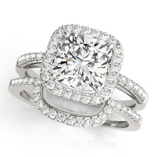 Classic Halo Cushion Diamond Engagement Ring in 10K/14K gold and platinum with certified lab-grown or natural diamonds