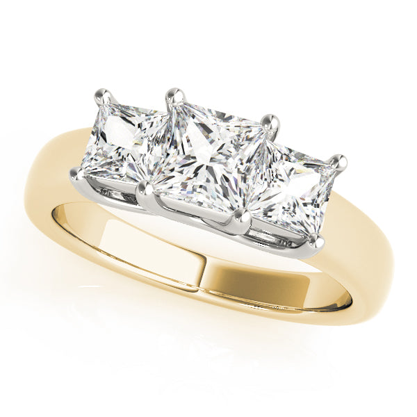 Luxury Princess Diamond Three Stone Ring in 10K/14K gold and platinum with certified lab-grown or natural diamonds