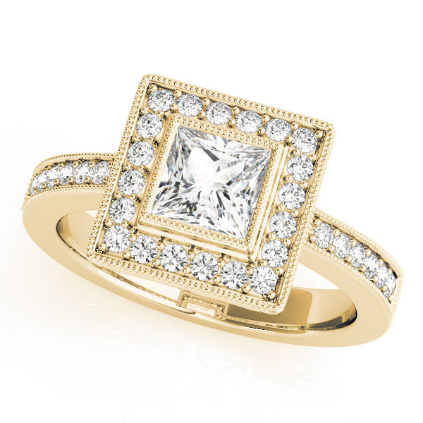 Noble Halo Princess Diamond Engagement Ring in 10K/14K gold and platinum with certified lab-grown or natural diamonds