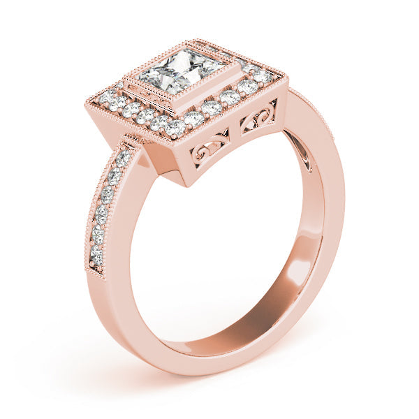 Noble Halo Princess Diamond Engagement Ring in 10K/14K gold and platinum with certified lab-grown or natural diamonds