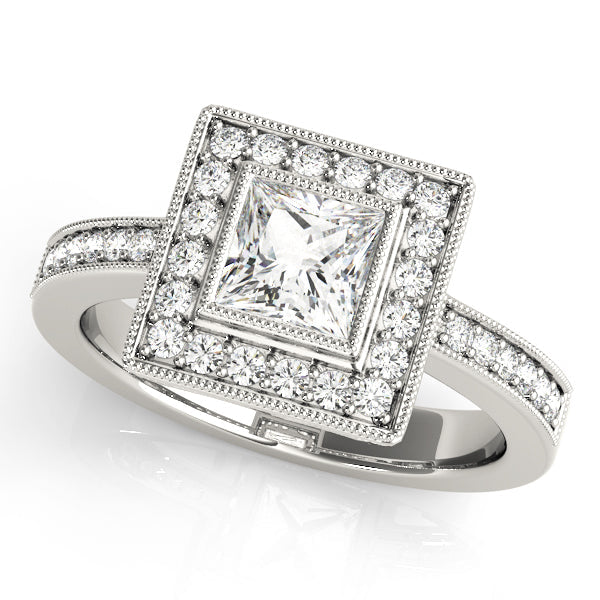 Noble Halo Princess Diamond Engagement Ring in 10K/14K gold and platinum with certified lab-grown or natural diamonds