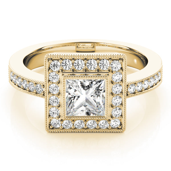 Noble Halo Princess Diamond Engagement Ring in 10K/14K gold and platinum with certified lab-grown or natural diamonds